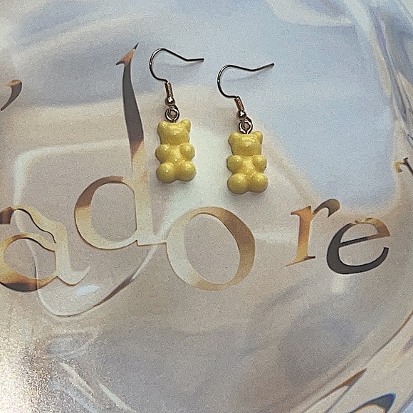 🆕 Yellow Gummy Bear Charm with Gold hooks Dangle Earrings, - Picture 5 of 6